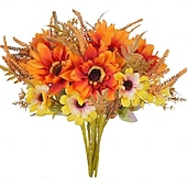 billiga Konstgjorda växter och blommor-6 buntar konstgjorda höstblommor solrosor konstgjorda blommor bukett dahlia höstblomsterarrangemang för dekoration solros bordsdekorationer för hemmet kök thanksgiving