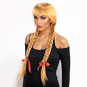 abordables Perruques Synthétiques Sans Bonnet-Perruque Synthétique Droit crépu Lisse Yaki Coupe dégradée Avec frange Fabriqué à la Machine Perruque 28 pouces A1 Cheveux synthétiques Femmes Fête Classique Nouvelle Arrivée Marron
