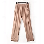 billiga Sov botten-Herr Vardagsklädsel Lounge Byxor Ren färg Mode Klassisk Ledigt Hem Dagligen Säng Polyester Komfort Andningsfunktion Mjuk Byxa Elastisk midja Vår Höst Svart Rubinrött