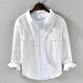 economico Camicie di lino-Per uomo Camicia Camicia di lino Camicia casual Camicia con Bottoni Camicia di cotone Semplice Vacanza Camicia hawaiana Nero Bianco Arancione Marrone Manica Lunga Bavero Primavera Autunno
