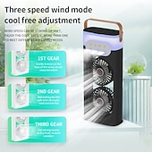 cheap Fans-Portable Dual Head Mist Fan with Humidifier, USB Rechargeable Cooling Fan with 3 Speeds and LED Light for Home Office Travel
