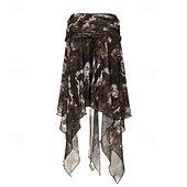 preiswerte Grafische Röcke-Damen Rock Mode Boho Midi Mittlere Hüfthöhe Röcke Blumen Unregelmäßiger Saum Druck Mikroelastisch Urlaub Straße Braun Sommer Polyester
