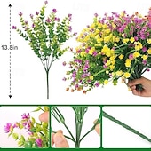 baratos Plantas e Flores Artificiais-12 maços de flores artificiais para áreas externas, eucalipto artificial, violeta e margarida, plantas artificiais resistentes a raios UV para jardim, decoração de casa, acessórios para fotografia,