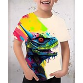 halpa Poikien 3D Eläimet-Poikien 3D Dinosaurus T-paita Lyhythihainen Kesä Kevät Muoti Perus Lapset 4-12 vuotta Tiukka pyöreä kaula-aukko ulko- Kausaliteetti Päivittäin Normaali