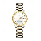 baratos Relógios Quartz-o novo relógio de quartzo luminoso com pulseira de aço com calendário duplo incrustado de diamantes para senhora é um relógio de pulso esportivo simples e versátil
