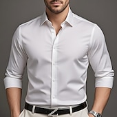 preiswerte Businesshemden für Herren-Herren Hemd Kleidhemd Knopfhemd Einfach Hochzeit Party Schwarz Weiß Rosa Wein Langarm Revers Frühling Herbst Bekleidung