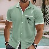 preiswerte Tropische Pflanzen-Herren Kokospalme Tropische Pflanzen Sommer Hawaiihemd Knopfhemd Alohahemd Kurzarm Hawaiianisch Ferien Strandbekleidung Sommer Frühling Umlegekragen 3D-Druck Hemden mit Kragen Eine Tasche vorne Rosa
