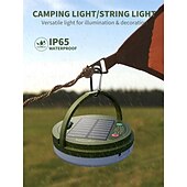 お買い得  太陽光発電-1個 10m/33フィート 屋外用ソーラー防水キャンプライトストリングライト 便利な収納付き カラーライト 温かみのあるライト 無限調光 テント キャノピー 装飾ライト 照明 リモコン付き
