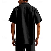 economico Camicie di lino-Per uomo Camicia Camicia di lino Camicia casual Camicia con Bottoni Camicia di cotone Semplice Vacanza Streetwear Giallo scuro Nero Bianco Blu marino Manica Corta Collo ripiegato Estate Abbigliamento