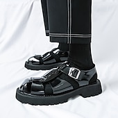 cheap Dress Sandals-Men's Black Faux Leather Gladiator Sandals - Durable and Stylish Sandals for Summer Adventures