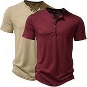 preiswerte Lässiges Henley-T-Shirt-2er-Pack Herren-T-Shirt, Henley-Shirt, kurzärmlig, einfarbig, Designer, Basic, modern, zeitgenössisch, Knöpfe, einfarbig, Henley, Urlaub, Straße, lässig, Sommer, Henley-T-Shirt
