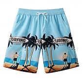 baratos Calções Elite Masculinos-Homens Calção Shorts de praia Bolsos Com Cordão Cintura elástica Gráfico Folha Árvore Respirável Secagem Rápida Comprimento do joelho Ao ar livre Férias Casa Férias Estilo Étnico Azul Céu Azul escuro