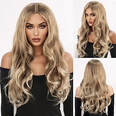 abordables Perruques Synthétiques Sans Bonnet-Perruque Synthétique Ondulé Ondulation profonde Coupe dégradée Avec frange Fabriqué à la Machine Perruque 26 pouces A1 Cheveux synthétiques Femmes Classique Confortable Dégradé de couleur Blond