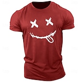 billiga Mäns grafiska t -shirt-Herr Grafiska tryck Le ansikte T-shirt Grafiska utslagsplatser 100 % bomull Kortärmad Grafisk Skjorta Heather Grey Svart Vit Bekväm t-shirt Utomhus Gata Modedesignerkläder