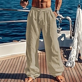 olcso Ünnep-Férfi Vászon nadrág Nadrág Nyári nadrág Strand nadrág Zseb Zsinór Sima Mokaszinok Légáteresztő Vakáció Napi Szabadság Hawaii Boho Fekete Fehér