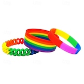 baratos Decorações do Orgulho-pulseira de arco-íris do mês do orgulho com pulseira em camadas e alargada