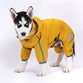 baratos capa de chuva-Capa de chuva para cachorro, capa de chuva impermeável com capuz, capa de chuva refletiva alta para animais de estimação com furo para guia para cães pequenos, médios e grandes