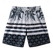 baratos Calções Elite Masculinos-Homens Calção Shorts de praia Bolsos Com Cordão Cintura elástica Gráfico Folha Árvore Respirável Secagem Rápida Comprimento do joelho Ao ar livre Férias Casa Férias Estilo Étnico Azul Céu Azul escuro