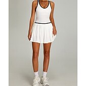abordables Vestido de Mujer-Abierto de Estados Unidos Mujer Retazos Vestido de tenis Sin Mangas Plisado Encuadernación de contraste Secado rápido Transpirable Tenis pepinillo Escote en U Vestidos Negro Blanco Azul Marino Oscuro