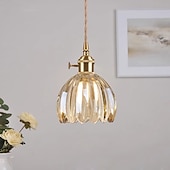 cheap Pendant Lights-LED Pendant Light Warm White  Decorative Lamp Base Hanging Lamp Adjustable Indoor Light Translucent Patterned Glass Lampshade Ceiling Hanging Light Dining Room Living Room 110-240V