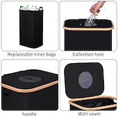 abordables Contenedor de reciclaje-Contenedor de reciclaje para cocina, interior y hogar, bote de basura plegable de 100 l/26,5 galones con marco de bambú, bolsas interiores extraíbles, tela Oxford, abertura superior redonda,