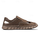 billiga Avslappnade sandaler-herrsandaler bruna friluftssandaler med kardborreband och bekväm design för vandringsresor och vardagsbruk