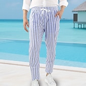 Herre Linbukser Bukser Sommerbukser Strandbukser Lomme Snorer Elastisk midje Stripet Komfort Pustende Feriereise Daglig Ferie Hawaiisk Bohem Svart Rød billige Ferie-Herre Linbukser Bukser Sommerbukser Strandbukser Lomme Snorer Elastisk midje Stripet Komfort Pustende Feriereise Daglig Ferie Hawaiisk Bohem Svart Rød