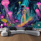 billiga Blacklight tapestries-Svartljusvävning som lyser i mörkret glow party UV-reaktiv astronaut trippy dimmig svamp hängande väggkonstmur för vardagsrum sovrum
