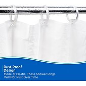 cheap Shower Curtains-Clear Premium Plastic Shower Rings Provide Effortless Gliding on Standard Shower Rods Set of 12, Easy Snap Closure, BPA-Free Plastic