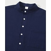 preiswerte Baumwoll-Leinenhemd-Herren Hemd Leinenhemd Popover-Hemd Freizeithemd Baumwollhemd Einfach Urlaub Hawaiianisch Schwarz Weiß Rosa Marineblau Langarm Stehkragen Frühling Herbst Bekleidung