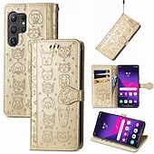 Недорогие Чехлы для Samsung-телефон Кейс для Назначение SSamsung Galaxy S24 S23 S22 S21 Ultra Plus S24 ФЭ А55 А35 А25 А15 5Г S25 Ультра Кошелек для карт Откидная крышка с ремешком на запястье Защита от удара Кот С собакой