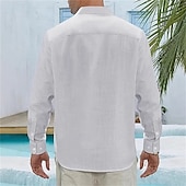economico Classico-Per uomo Camicia Camicia di lino Camicia casual Camicia con Bottoni Camicia di cotone Semplice Vacanza Camicia hawaiana Bianco Blu marino Azzurro cielo Cachi Manica Lunga Bavero Primavera Autunno