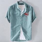 preiswerte Business Casual-Herren Leinenhemd Freizeithemd Baumwoll-Leinen-Hemd Knopfhemd Muster Urlaub Straße Weiß Dunkelmarine Himmelblau Armeegrün Kurzarm Revers Sommer Bekleidung Schnalle