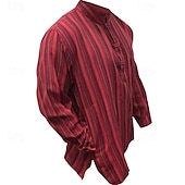 economico Camicie Popover da Uomo-Per uomo Camicia Camicia popover Camicia Estiva Camicia casual Camicia da Spiaggia Rosso Blu Blu scuro Caffè Manica Lunga A righe Colletto alla coreana Vacanza Camicia hawaiana Abbigliamento