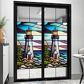 abordables Pegatinas de pared-Pegatina de ventana retro con diseño de flores y pájaros, de PVC, electrostática, no adhesiva, extraíble, con patrón de colores aleatorios.