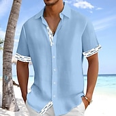 economico Vacanza-Per uomo Camicia di lino Camicia Estiva Abbigliamento da spiaggia Camicia hawaiana estiva Camicia con Bottoni Pesce Vacanza Ferie Bianco Rosa Blu Verde Manica Corta Collo ripiegato Estate Primavera