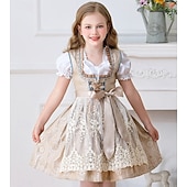 abordables Niños-Oktoberfest Encaje Vestidos Delantal Blusa con falda acampanada Mucama bávaro Alemán Munich prados Chica Carnaval Festival de Cerveza Paño de estilo tradicional