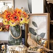 billiga Konstgjorda växter och blommor-6 buntar konstgjorda höstblommor solrosor konstgjorda blommor bukett dahlia höstblomsterarrangemang för dekoration solros bordsdekorationer för hemmet kök thanksgiving