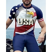 Недорогие Мужские джерси-Муж. Велокофты Графика Геометрический принт День независимости С короткими рукавами Велоспорт Футболка Футболка Джерси Верхняя часть с 3 задними карманами