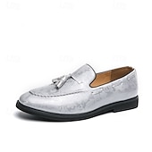 halpa Puolimuodollinen-Miesten vaaleanharmaat nahkaiset slip-on-kengät tupsukoristeilla – mukavat ja tyylikkäät jalkineet puolivirallisiin tilaisuuksiin, rentoon työpäivään ja häihin