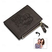 cheap For Men-Personalized Photo Engraved Leather Wallet Custom Best Gift for Dad, Custom Text on Back, Black Leather, Valentine’s Day, Father’s Day, Birthday, Anniversary, Christmas Gift for Him