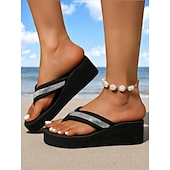 olcso Nyári szandálok-női platformos flip-flop szandálok strassz pántokkal – kényelmes strandszandálok nyaraláshoz és nyári viseletre
