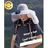 economico Fari anteriori-Cappello da pescatore a tesa larga con ventola solare - 1 pezzo, scialle protettivo per il collo, protezione solare, traspirante e rinfrescante, perfetto per campeggio estivo, escursioni e avventure di pesca