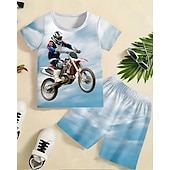 cheap Sets-2 Pieces Kids Boys Suit T-shirt &amp; Shorts Outfit Graphic Short Sleeve Crewneck Set Outdoor Sports Fashion Summer 4 years+ Black Green Light Blue