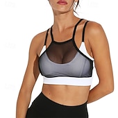 baratos Camisa Feminina-Mulheres Cor Sólida Sutiã de tênis Sutiã Esportivo Com Transparência Resistente ao Choque Pavio Humido Respirável Tênis Golfe Pickleball Halter pescoço Com Alças Finas Preto Branco + preto Verde