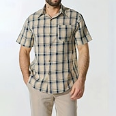 Недорогие мужская рубашка на пуговицах-Муж. Рубашка Летняя рубашка Повседневная рубашка Пляжная рубашка Кнопка рубашка Желтый Серый С короткими рукавами В клетку Лацкан Отпуск Гавайский Карман Одежда Полиэстер Мода На каждый день Удобный