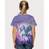 tanie 3D kreskówka dziewczyny-Dla dziewczynek 3D Jednorożec Podkoszulek T-shirt Krótki rękaw Lato Wiosna Moda Podstawowy Dzieci 4-12 lat Półgolf Na zewnątrz Codzienny Regularny