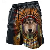 Недорогие Ретро Винтаж и Этика-wolf sprit chief от vincent hie мужские африканские этнические плавки с изображением волка шорты для плавания шорты для серфинга ретро винтажная сетчатая подкладка эластичный шнурок на талии