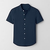 cheap Men&#039;s Elite Shirts-Men&#039;s 100% Linen Shirt Light Blue Light Yellow White Light Green Navy Blue Light Grey Short Sleeve Solid Color Shirt Collar School Formal Buttons Clothing Apparel Elegant Vacation Vintage Tropical