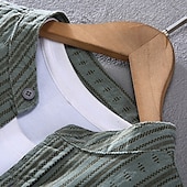 economico camicia da uomo con bottoni-Per uomo Camicia Camicia Estiva Camicia casual Camicia da Spiaggia Camicia con Bottoni Verde Kaki Manica Lunga A righe Colletto alla coreana Vacanza Camicia hawaiana Tasca Abbigliamento Poliestere